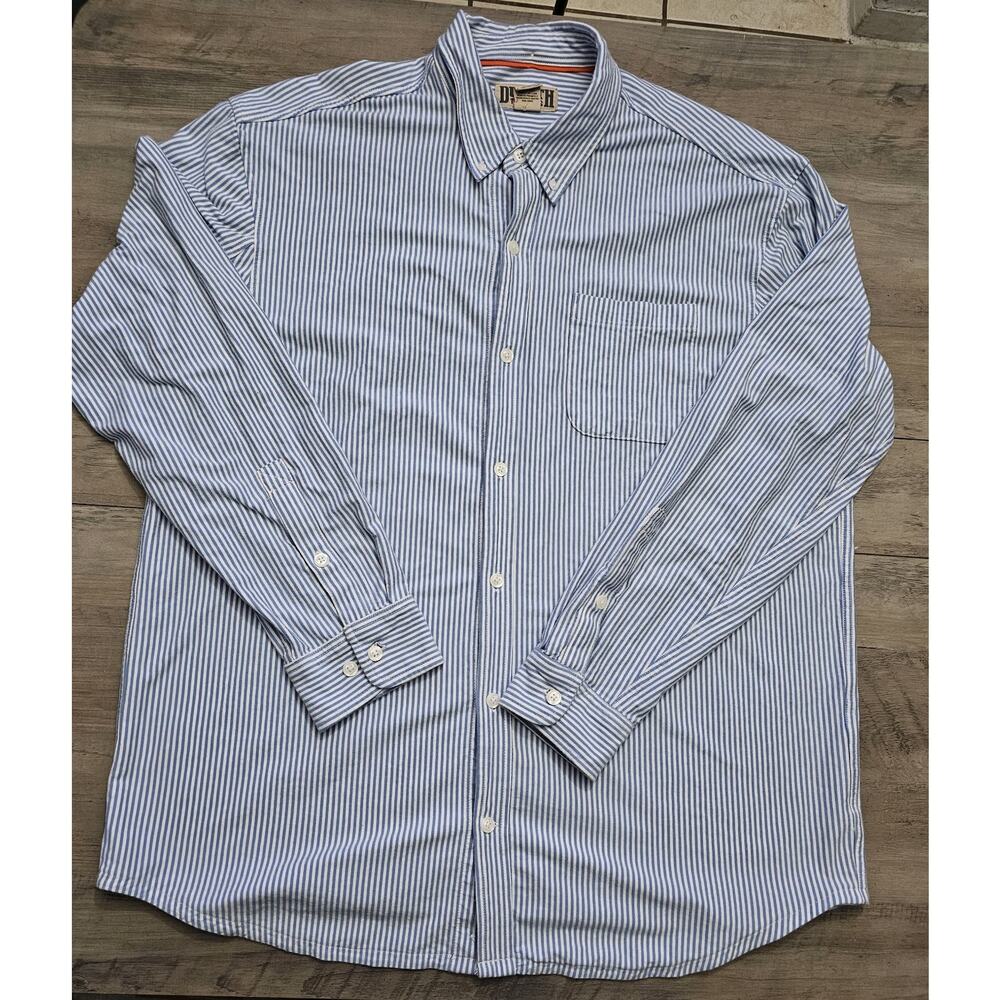 Duluth Trading Company Shirt Mens Large Blue Stripe Button Flannel Casual